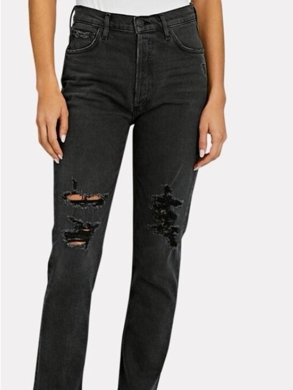 Citizens Of Humanity Black Straight Leg Distressed Jeans Charlotte